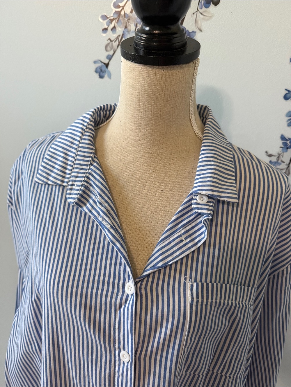 Blue & White Striped womens Button-Up Shirt - Picture 4 of 6